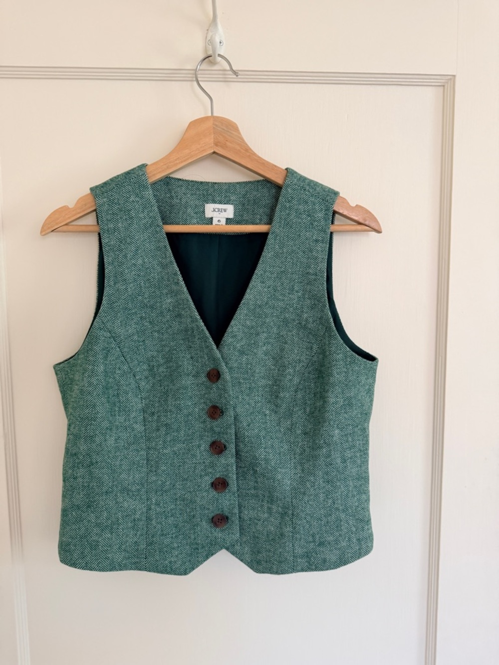 J. Crew Green Herringbone Wool Vest